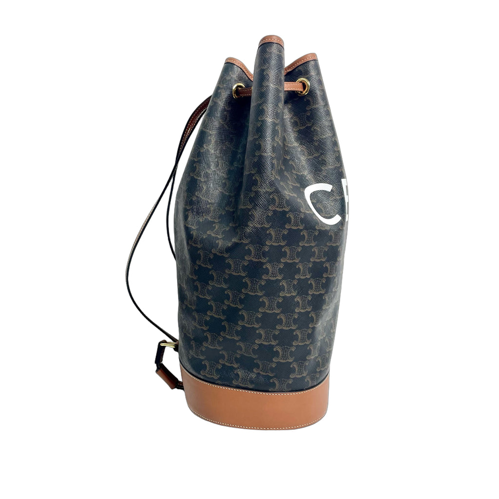 Celine Large Drawstring Bag in Triomphe Canvas with Printed Logo