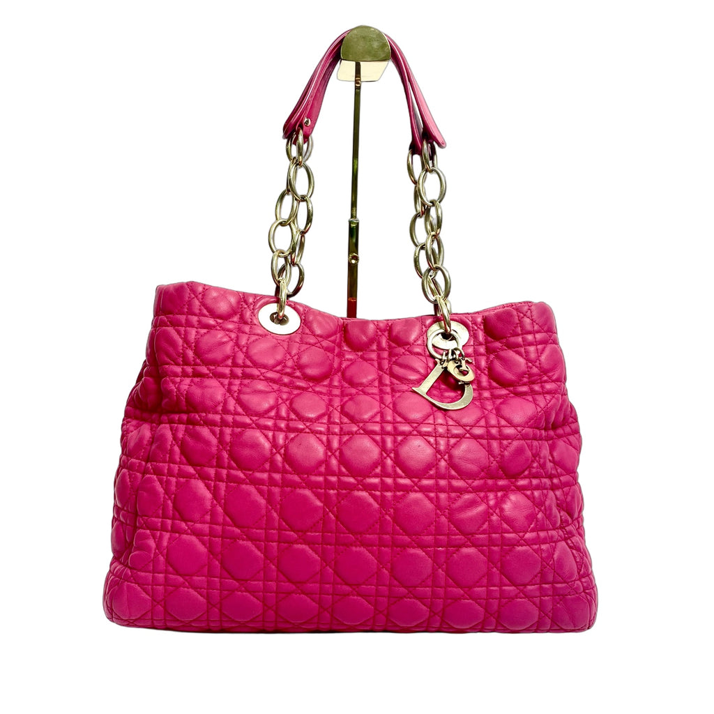 Christian Dior Cannage Lambskin Soft Tote Bag in Fuchsia