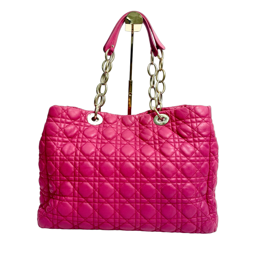Christian Dior Cannage Lambskin Soft Tote Bag in Fuchsia
