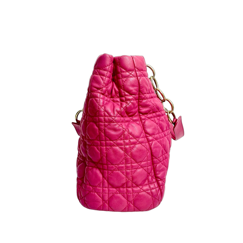 Christian Dior Cannage Lambskin Soft Tote Bag in Fuchsia