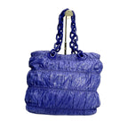 Prada Gaufre Ruched Leather Tote Bag with Chain Strap in Royal Blue