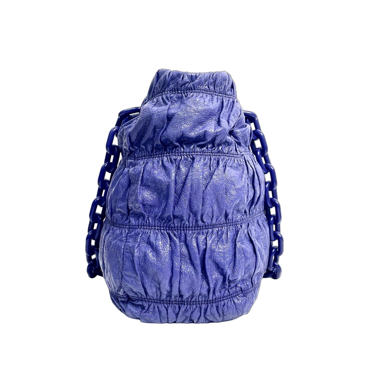 Prada Gaufre Ruched Leather Tote Bag with Chain Strap in Royal Blue