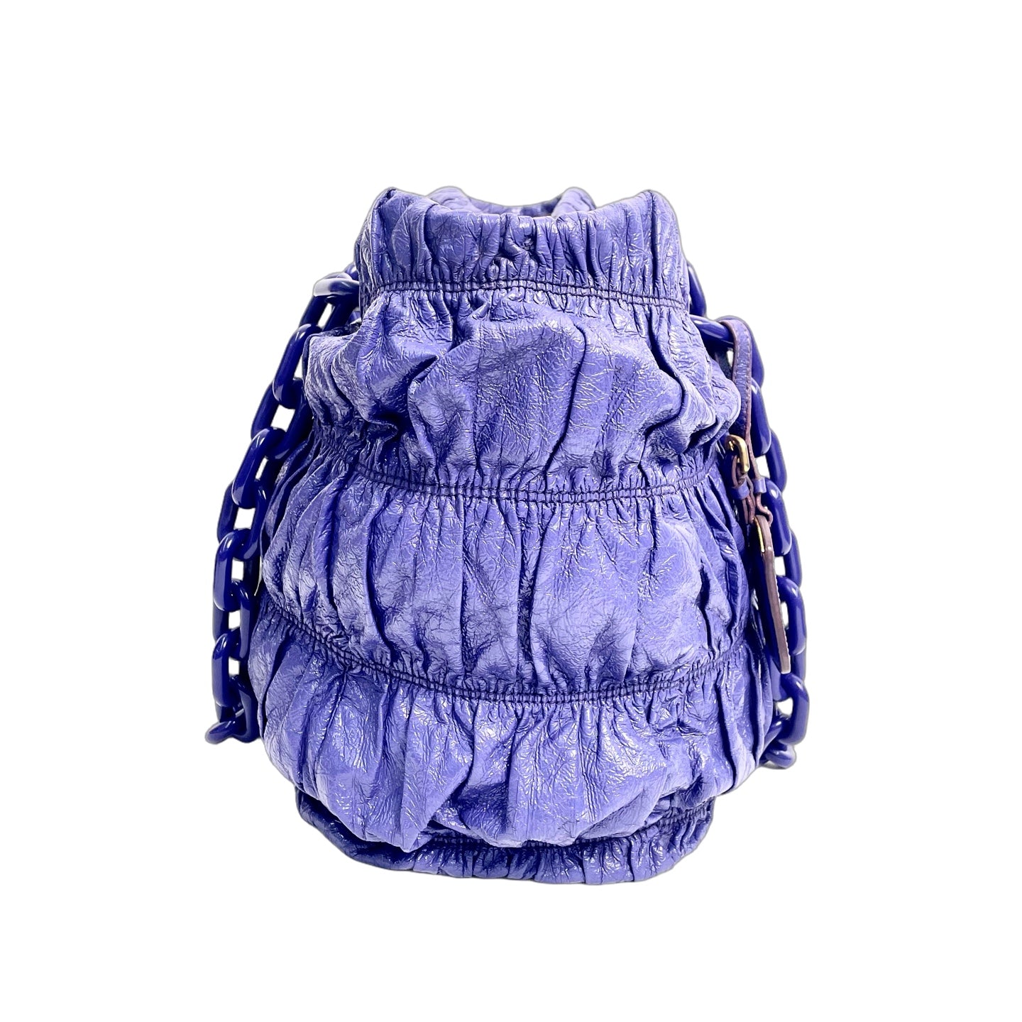 Prada Gaufre Ruched Leather Tote Bag with Chain Strap in Royal Blue