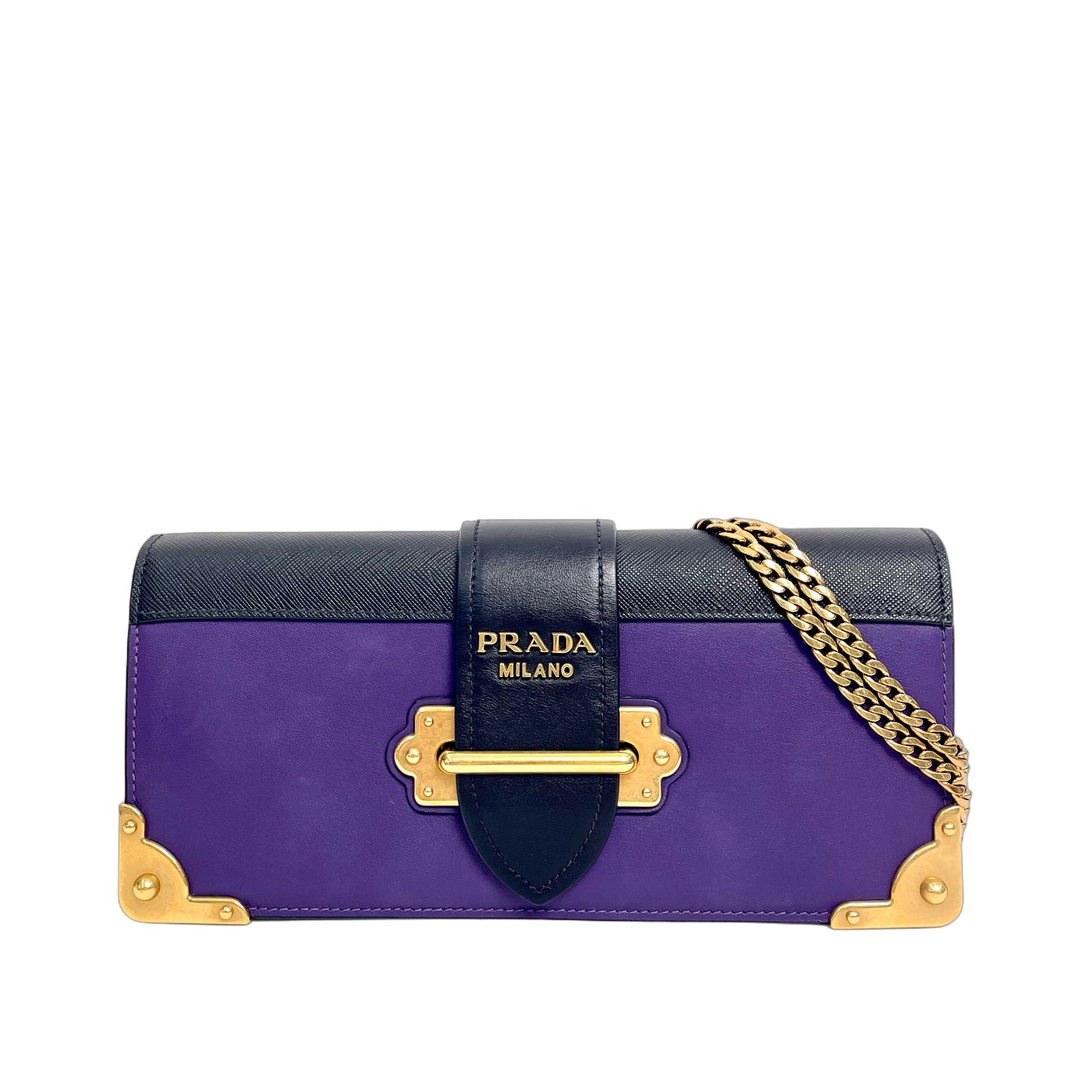 Prada Cahier Leather Chain Shoulder Bag in Purple & Black