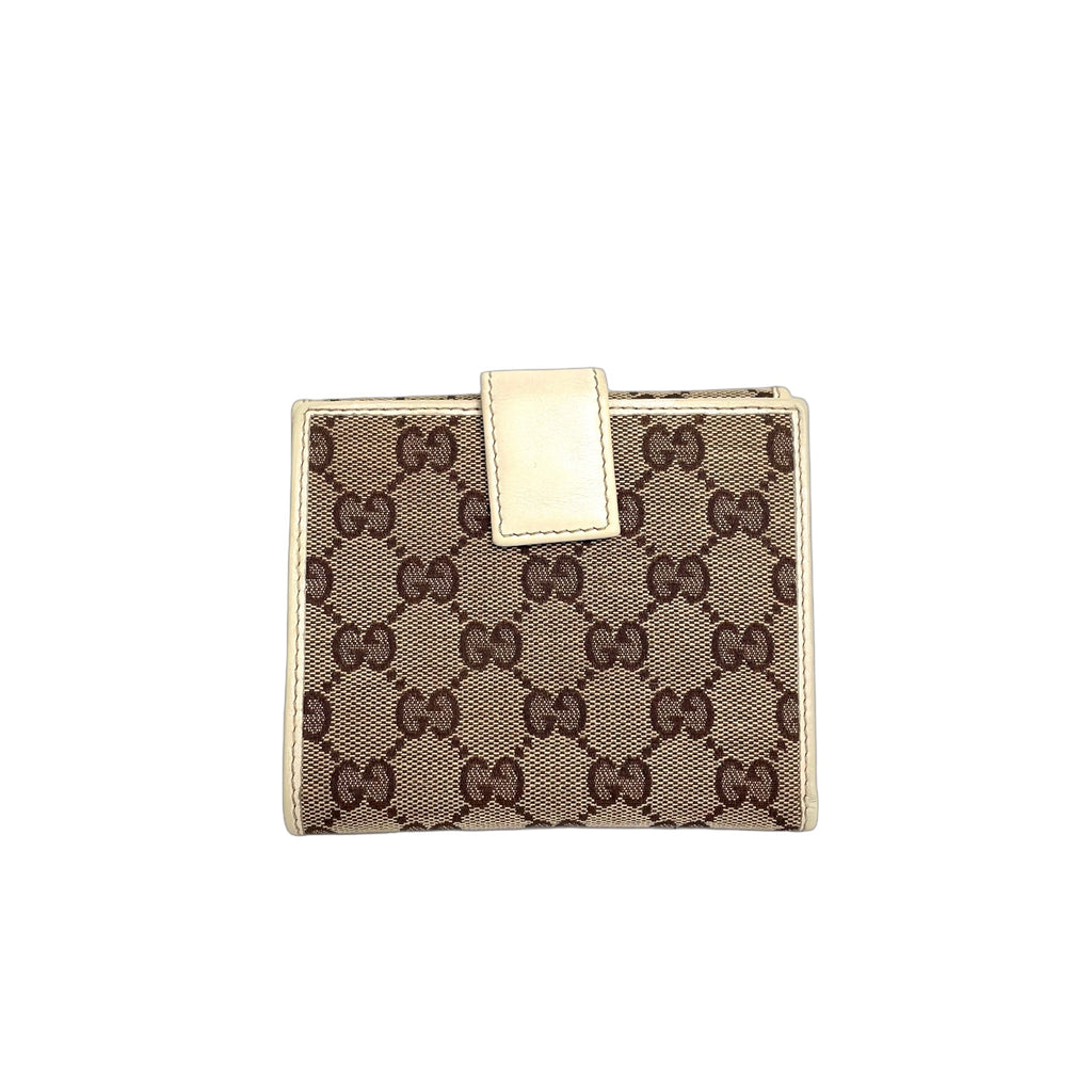 Gucci Interlocking G GG Canvas French Flap Wallet in Beige & White
