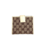 Gucci Interlocking G GG Canvas French Flap Wallet in Beige & White