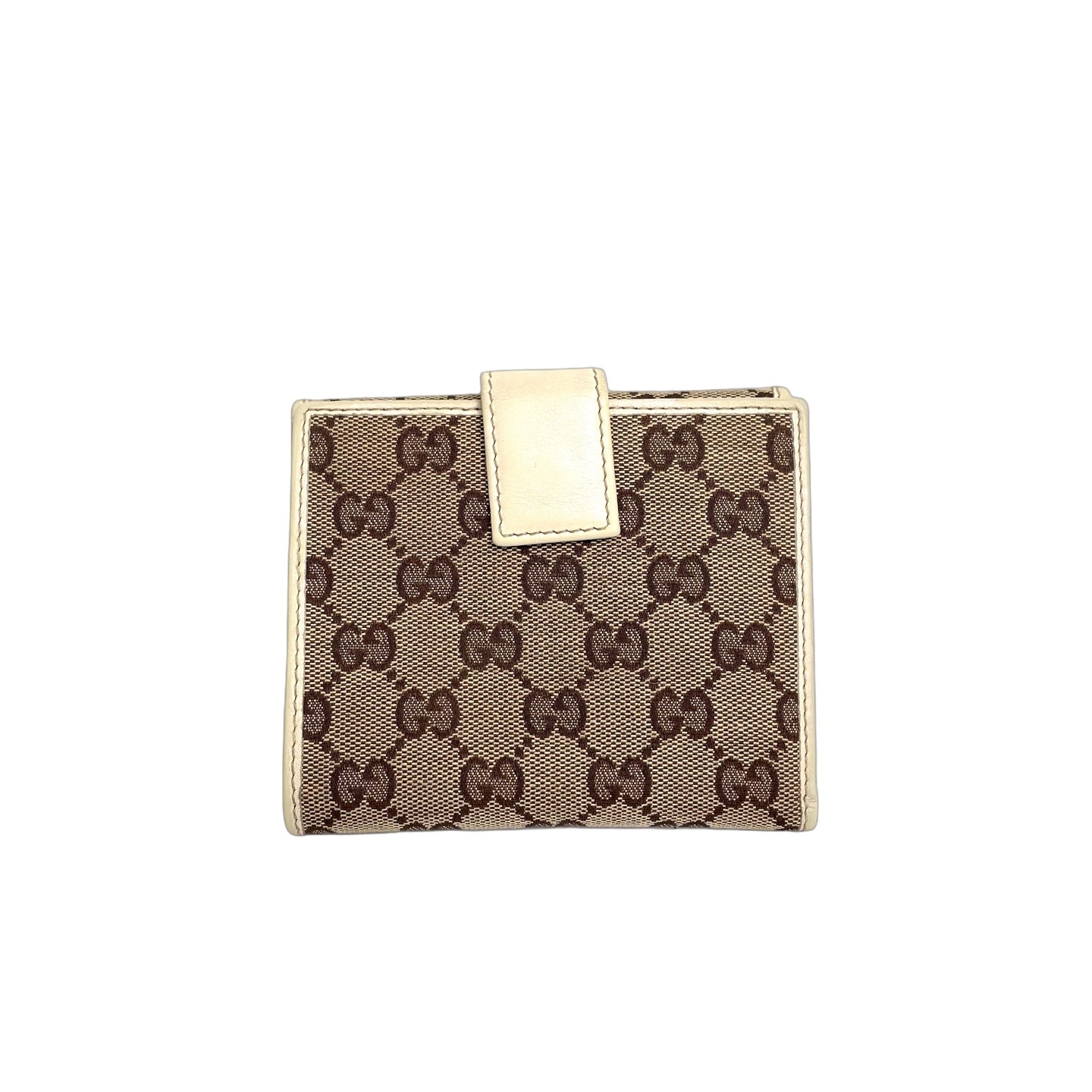 Gucci Interlocking G GG Canvas French Flap Wallet in Beige & White