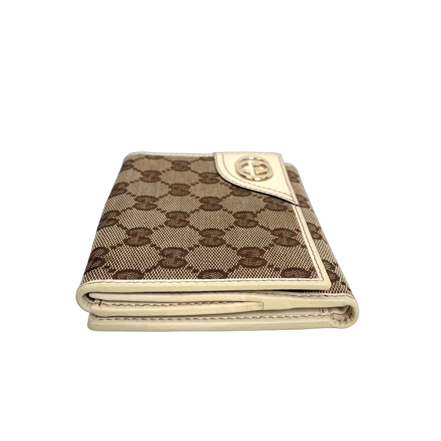 Gucci Interlocking G GG Canvas French Flap Wallet in Beige & White