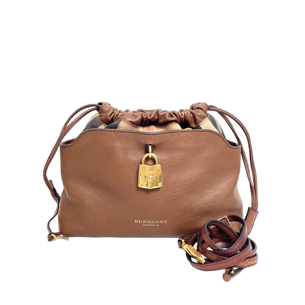 Burberry Prorsum Leather Drawstring Bag with Padlock Detail