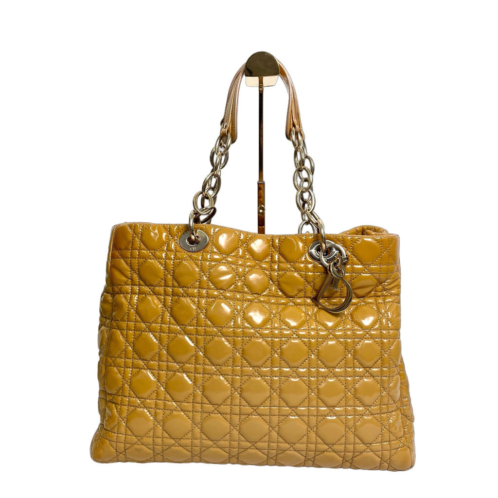 Christian Dior Lady Dior Cannage Patent Leather Tote Bag