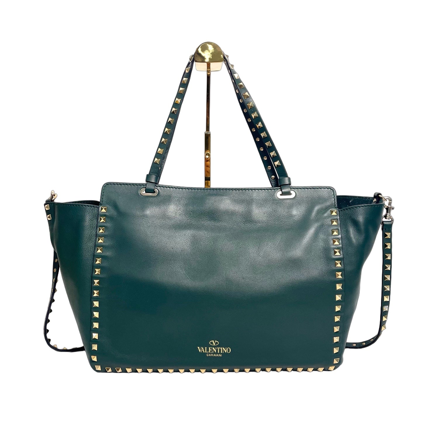 Valentino Garavani Rockstud Small Leather Tote Bag in Dark Green
