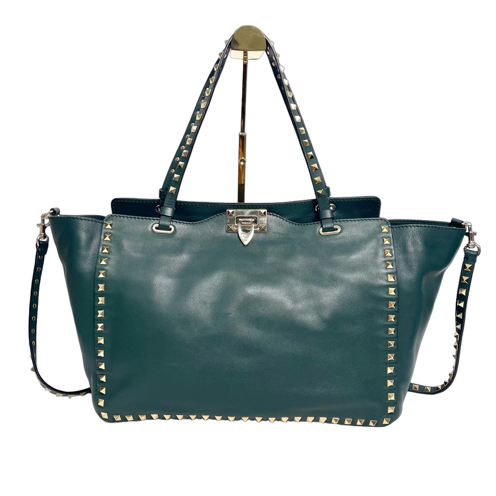 Valentino Garavani Rockstud Small Leather Tote Bag in Dark Green
