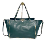 Valentino Garavani Rockstud Small Leather Tote Bag in Dark Green