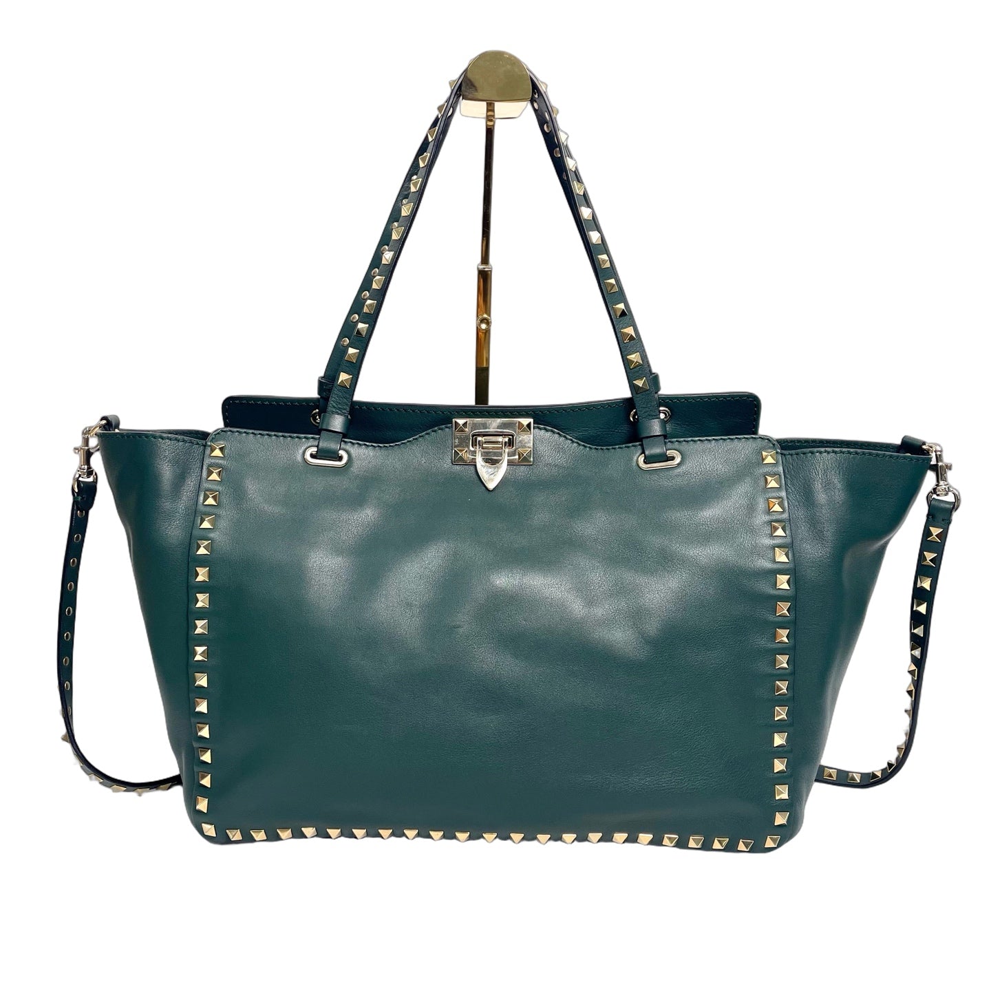 Valentino Garavani Rockstud Small Leather Tote Bag in Dark Green