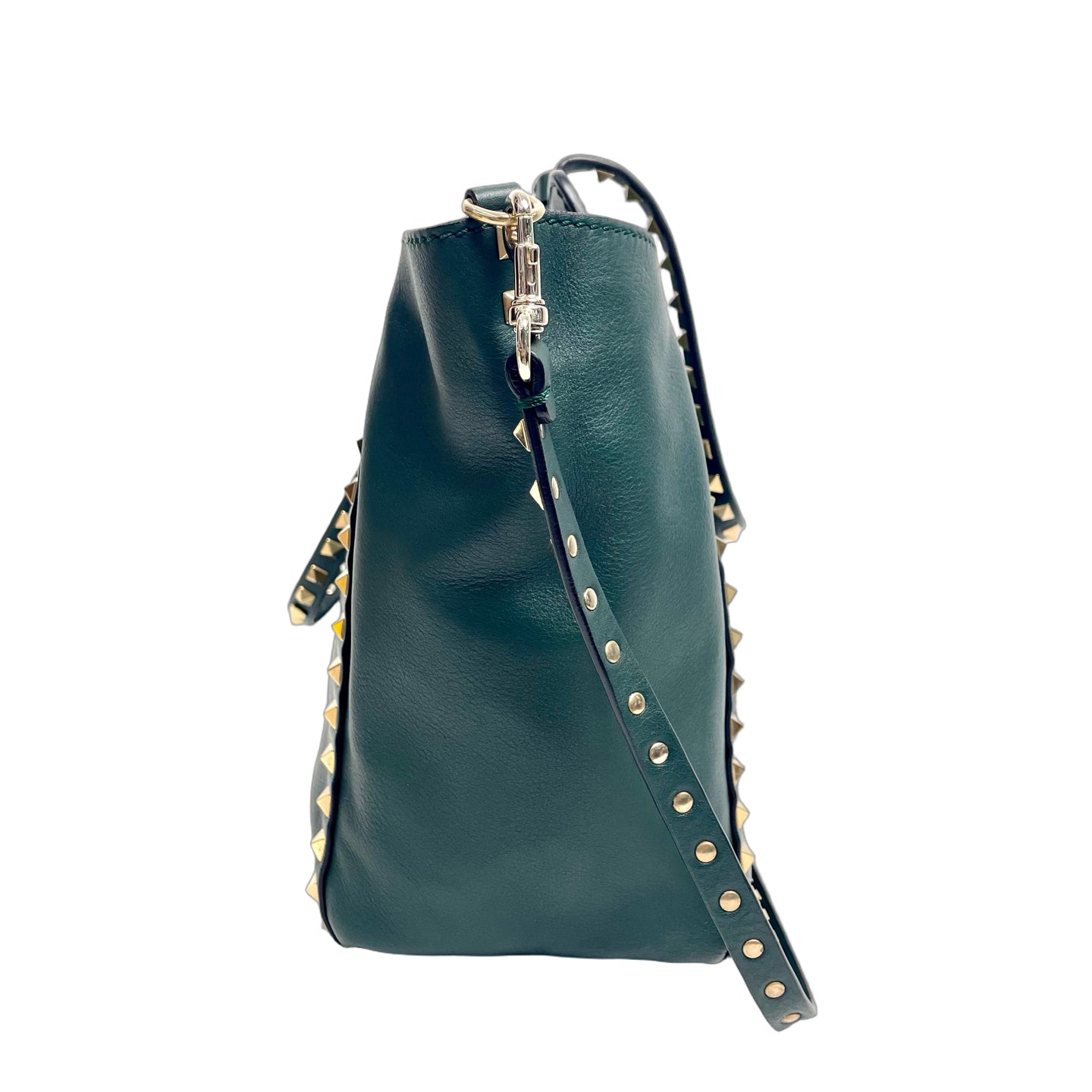 Valentino Garavani Rockstud Small Leather Tote Bag in Dark Green