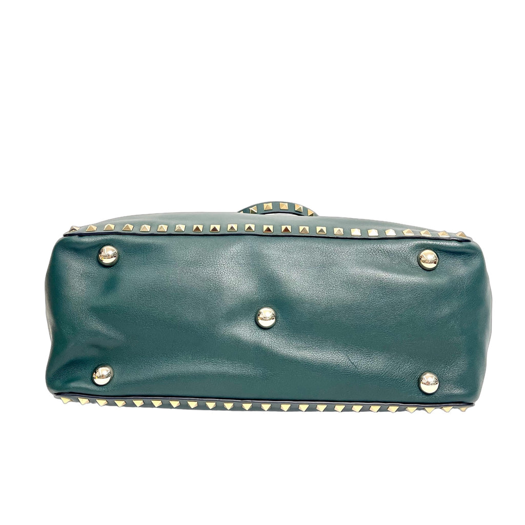 Valentino Garavani Rockstud Small Leather Tote Bag in Dark Green