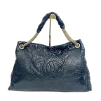 Chanel Black Crinkled Vinyl Large CC Hobo Tote Bag