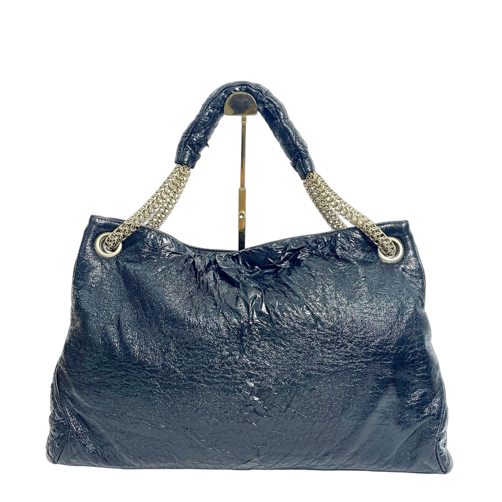 Chanel Black Crinkled Vinyl Large CC Hobo Tote Bag