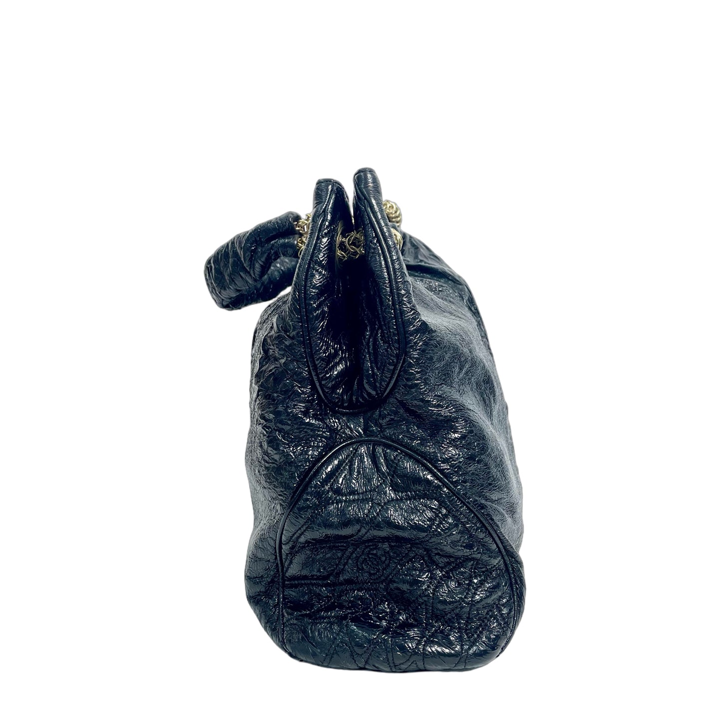 Chanel Black Crinkled Vinyl Large CC Hobo Tote Bag