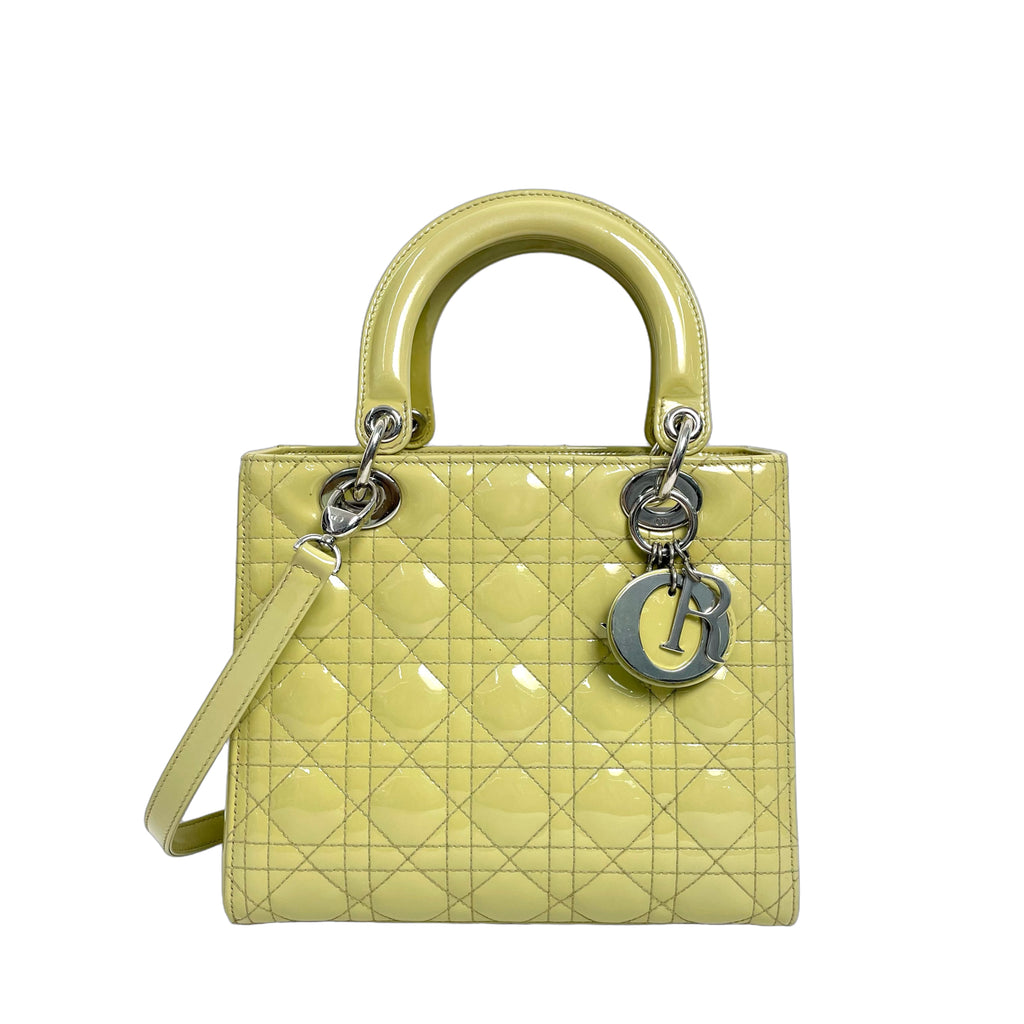 Medium Lady Dior Bag Cannage Patent Leather Pale Yellow