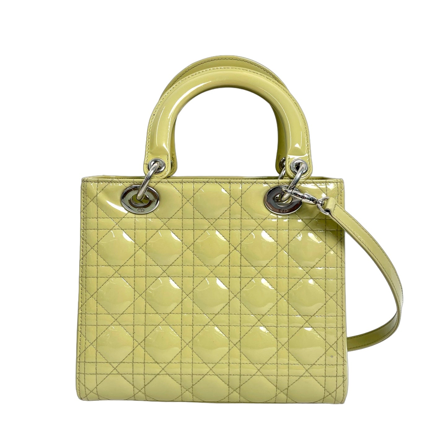 Medium Lady Dior Bag Cannage Patent Leather Pale Yellow