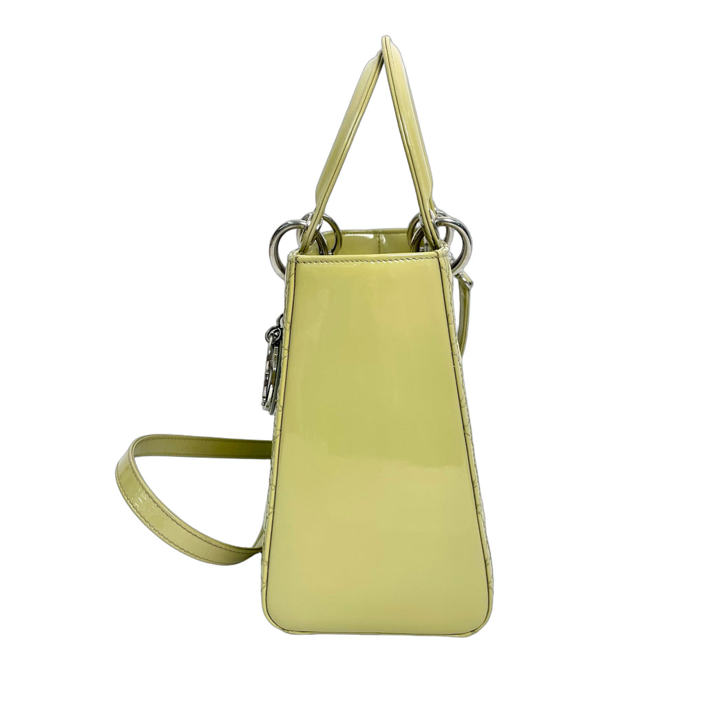 Medium Lady Dior Bag Cannage Patent Leather Pale Yellow