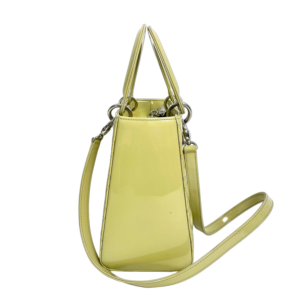 Medium Lady Dior Bag Cannage Patent Leather Pale Yellow