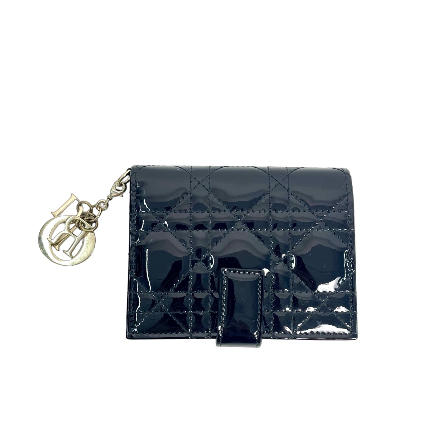 Lady Dior Cannage Patent Leather Lotus Wallet black