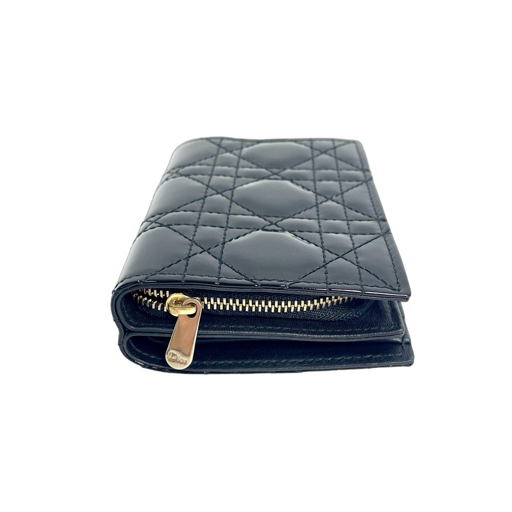 Lady Dior Cannage Patent Leather Lotus Wallet black