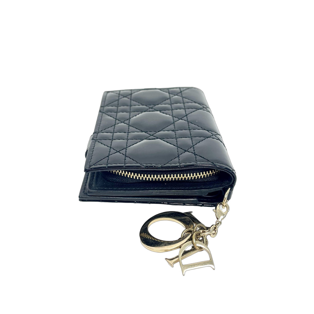Lady Dior Cannage Patent Leather Lotus Wallet black
