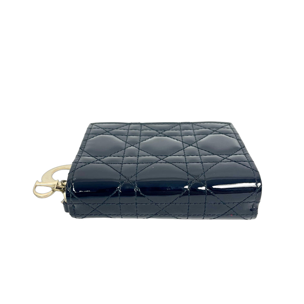 Lady Dior Cannage Patent Leather Lotus Wallet black