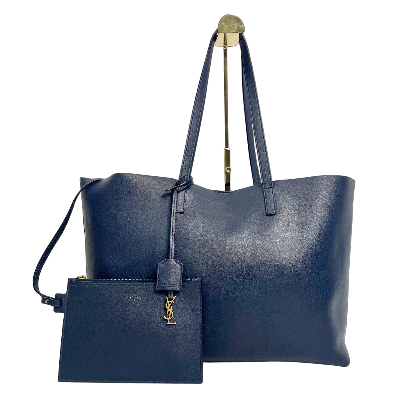 Saint Laurent Shopping Leather Tote Bag in Navy Blue