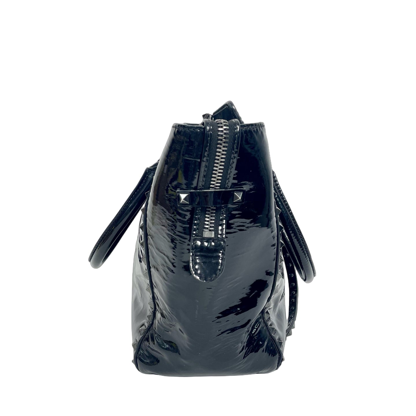 Valentino Garavani Rockstud Patent Leather Tote Bag in Black