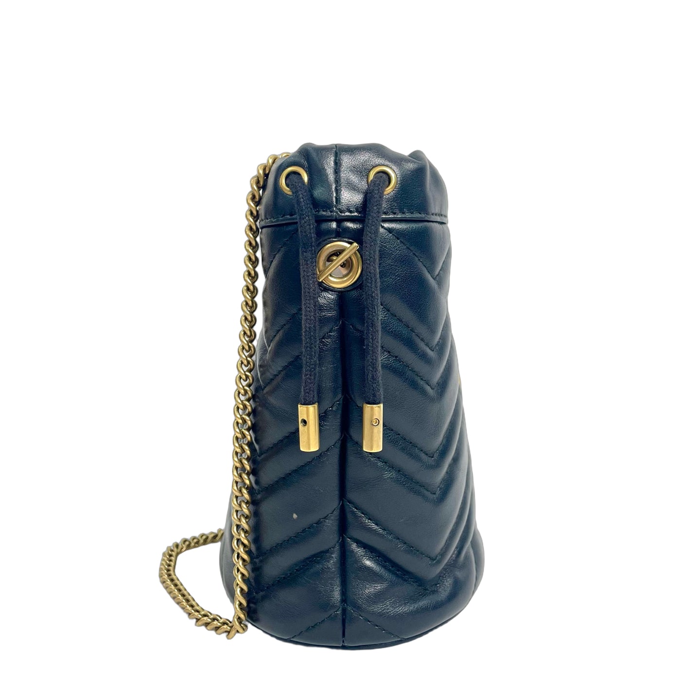 Gucci GG Marmont Mini Bucket Bag in Black Chevron Leather