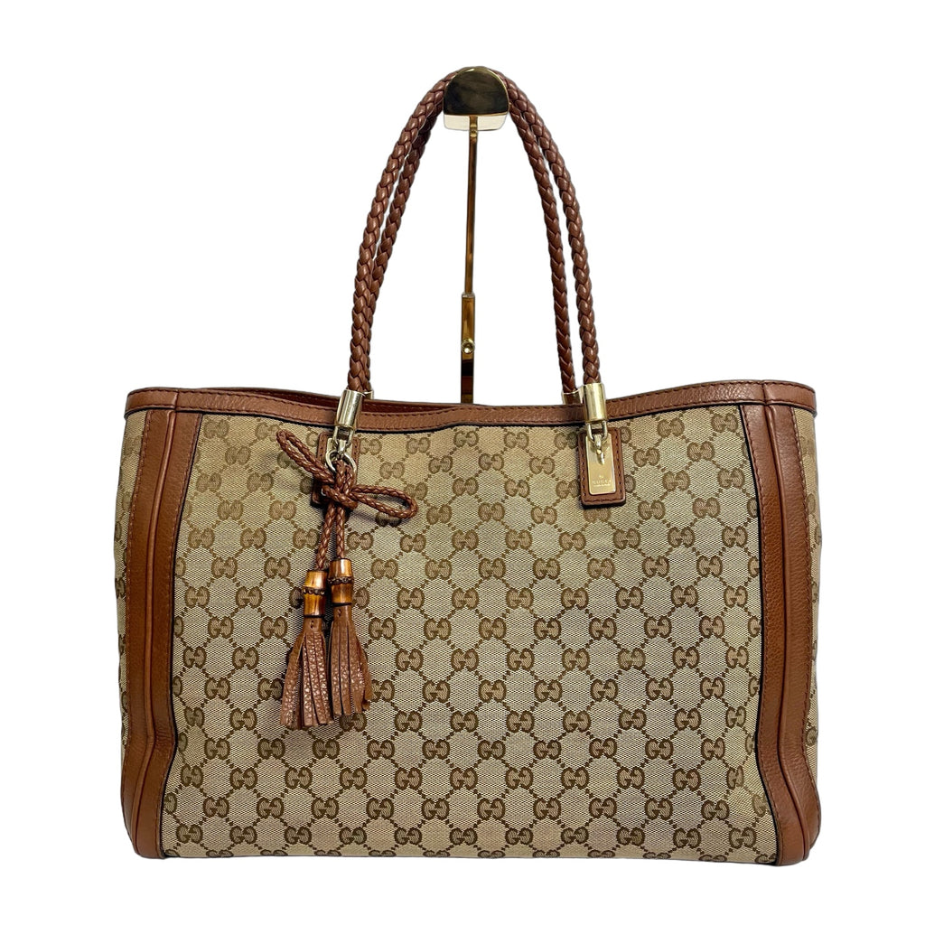 Gucci GG Canvas Bella Tote Bag with Bamboo Tassels