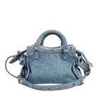 Balenciaga Neo Cagole XS Tote Bag in Washed Denim with Rhinestones