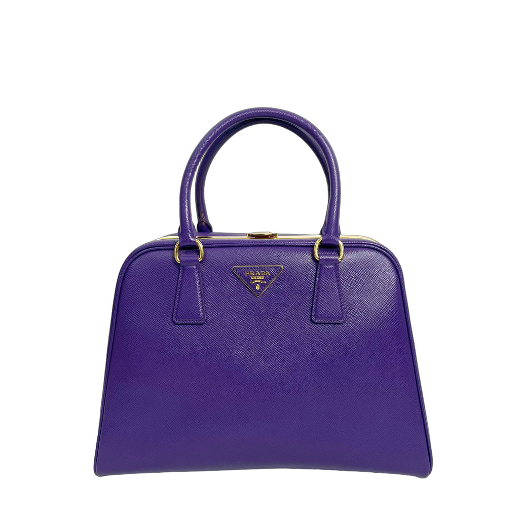 Prada Saffiano Viola Triangle Logo Bowler Bag
