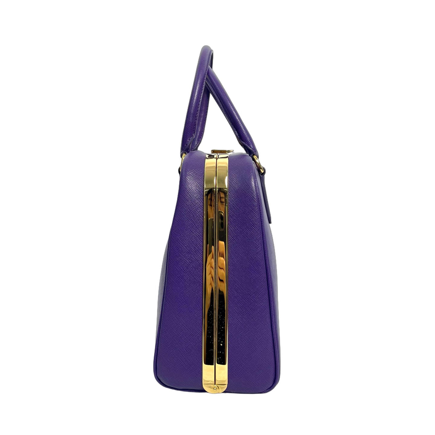Prada Saffiano Viola Triangle Logo Bowler Bag