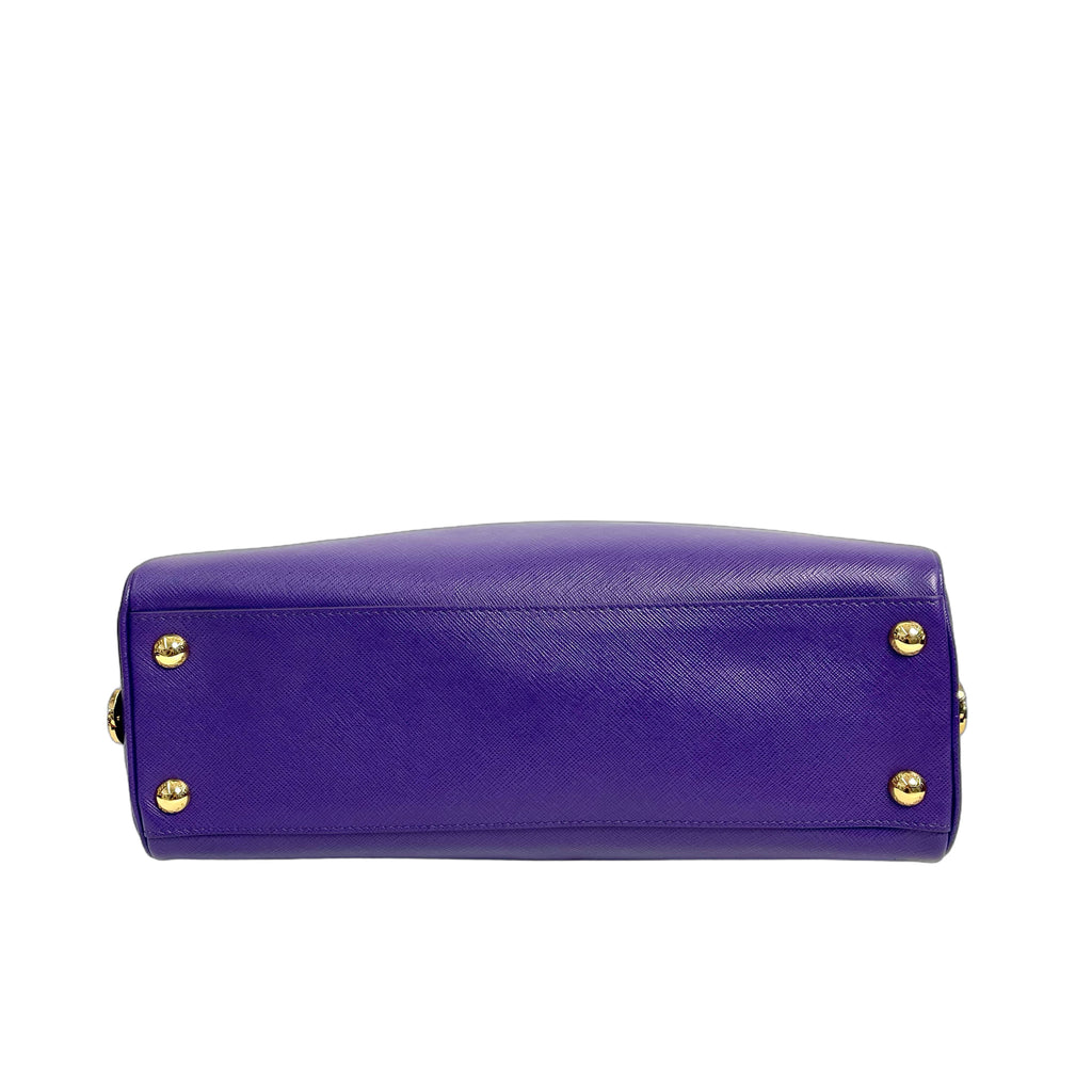 Prada Saffiano Viola Triangle Logo Bowler Bag