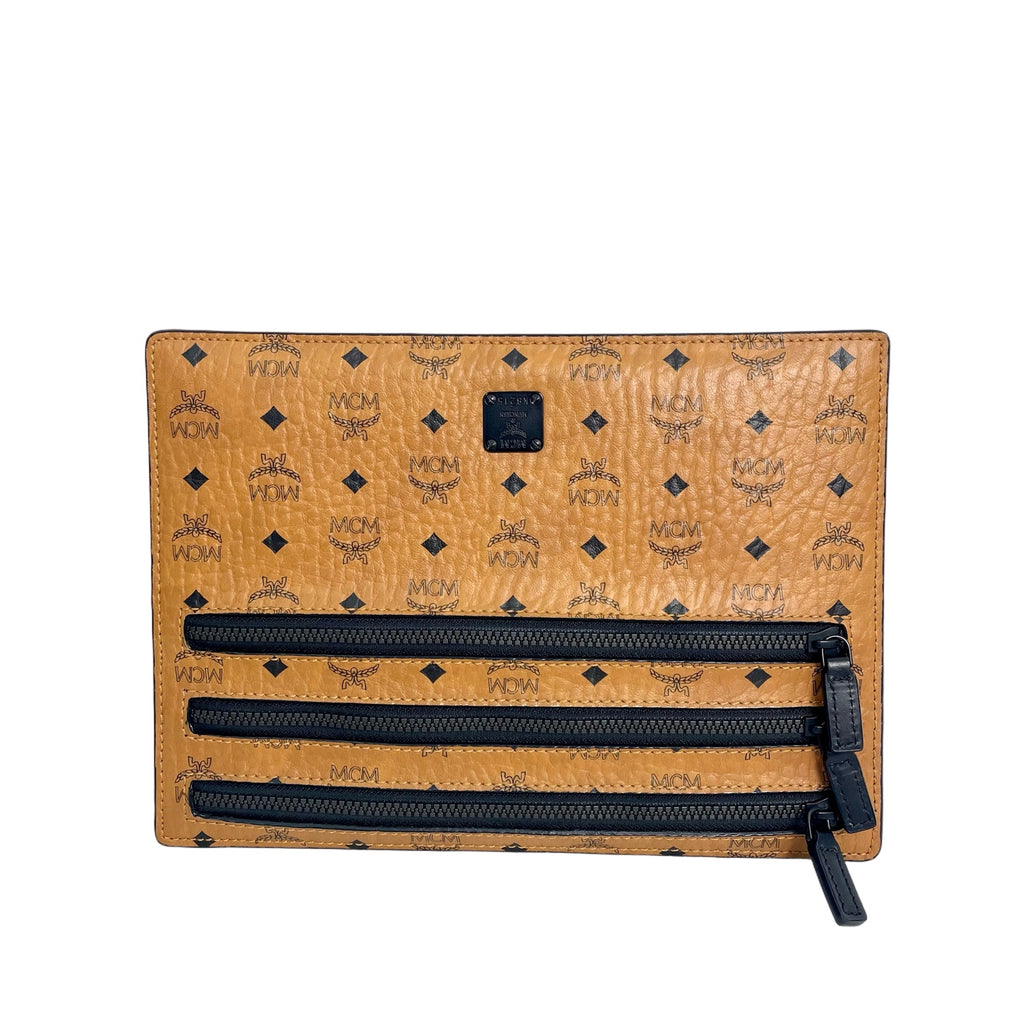 MCM Classic Visetos Zip Pouch Bag – Cognac
