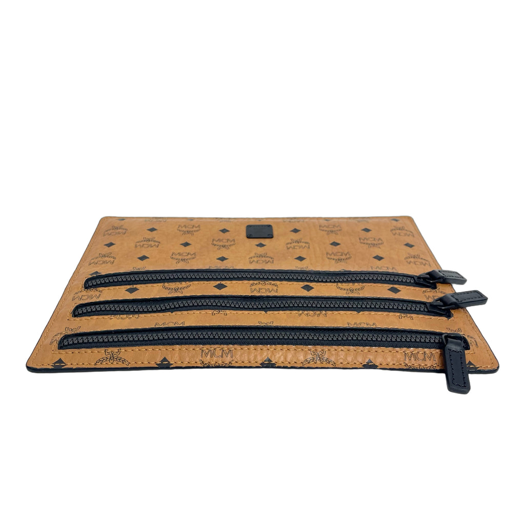 MCM Classic Visetos Zip Pouch Bag – Cognac