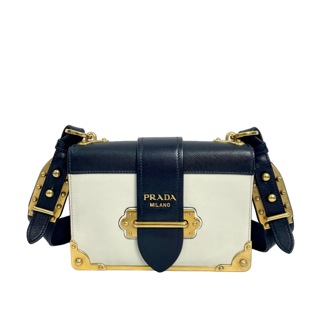 Prada Saffiano Leather Cahier Shoulder Bag – Navy/White