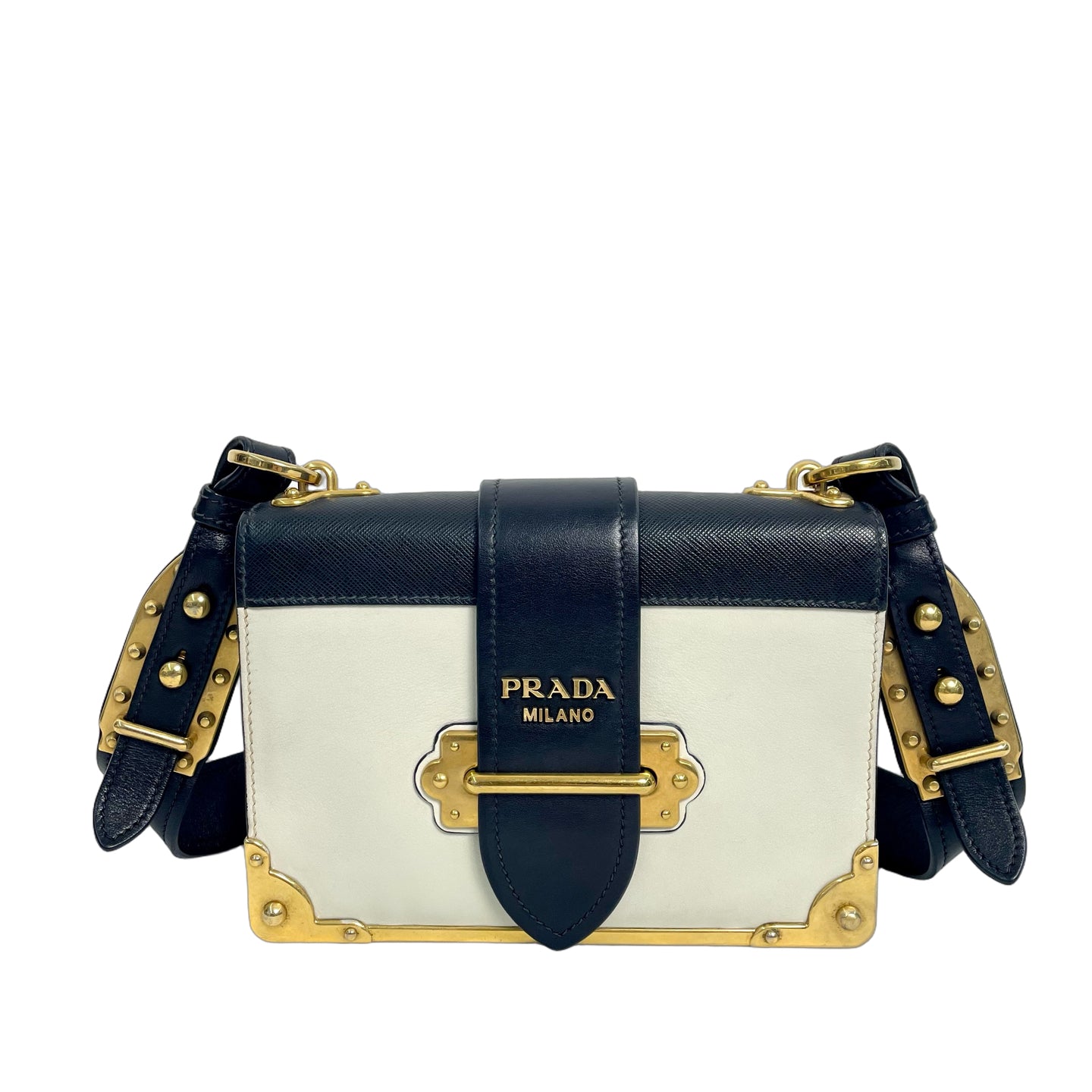 Prada Saffiano Leather Cahier Shoulder Bag – Navy/White