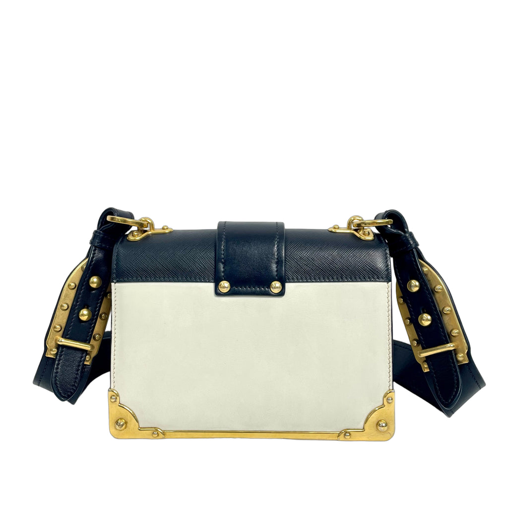 Prada Saffiano Leather Cahier Shoulder Bag – Navy/White