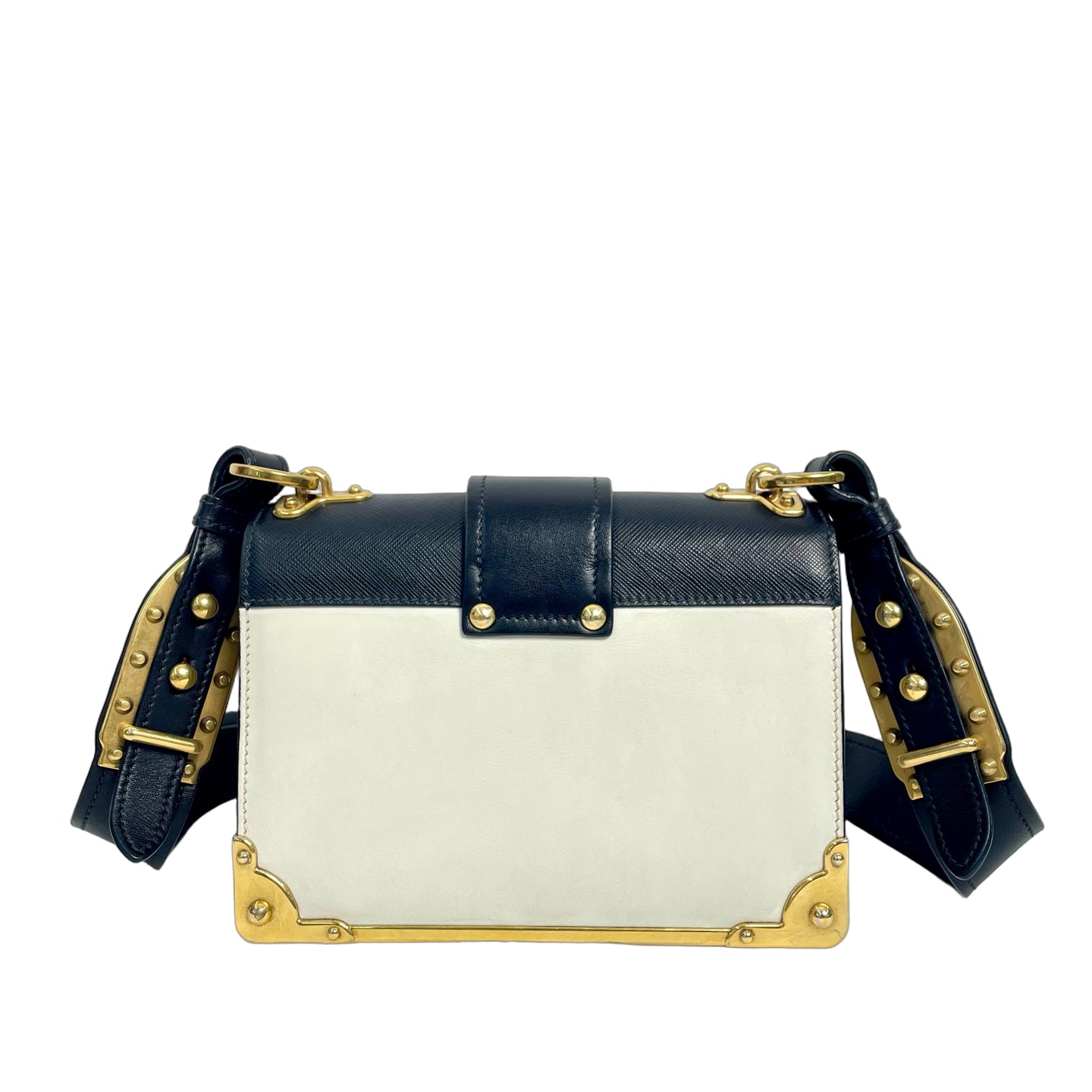Prada Saffiano Leather Cahier Shoulder Bag – Navy/White
