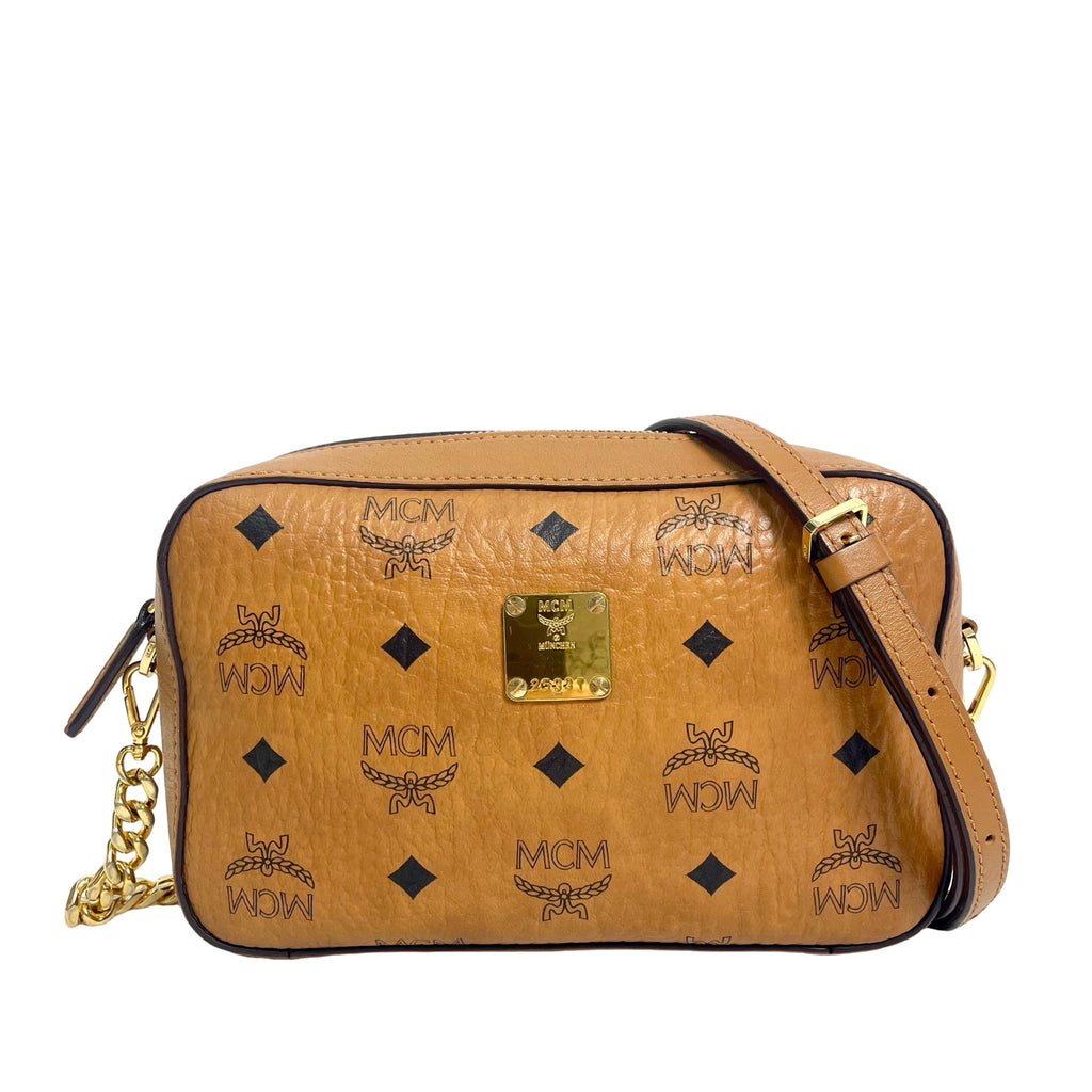MCM Essential Visetos Monogram Leather Crossbody Camera Bag - Cognac