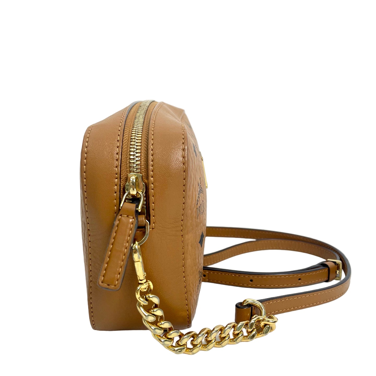 MCM Essential Visetos Monogram Leather Crossbody Camera Bag - Cognac