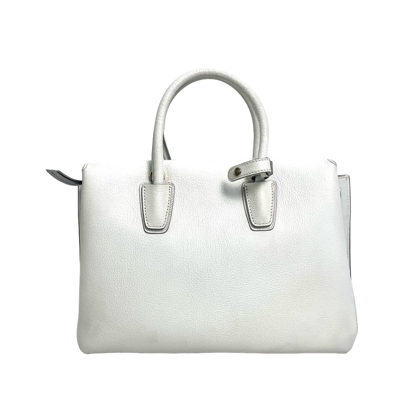 MCM Pebbled Leather Top Handle Tote Bag with Webbing Strap - White