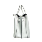 MCM Pebbled Leather Top Handle Tote Bag with Webbing Strap - White