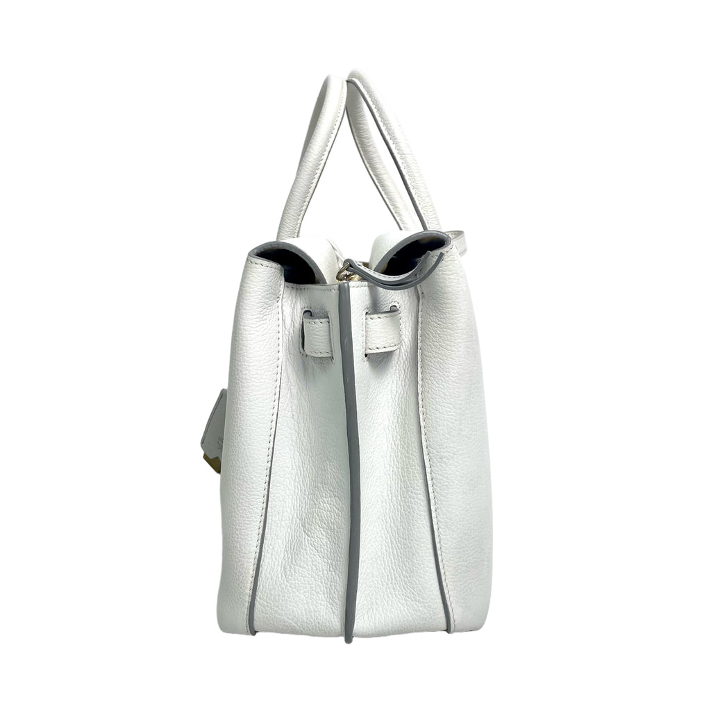 MCM Pebbled Leather Top Handle Tote Bag with Webbing Strap - White